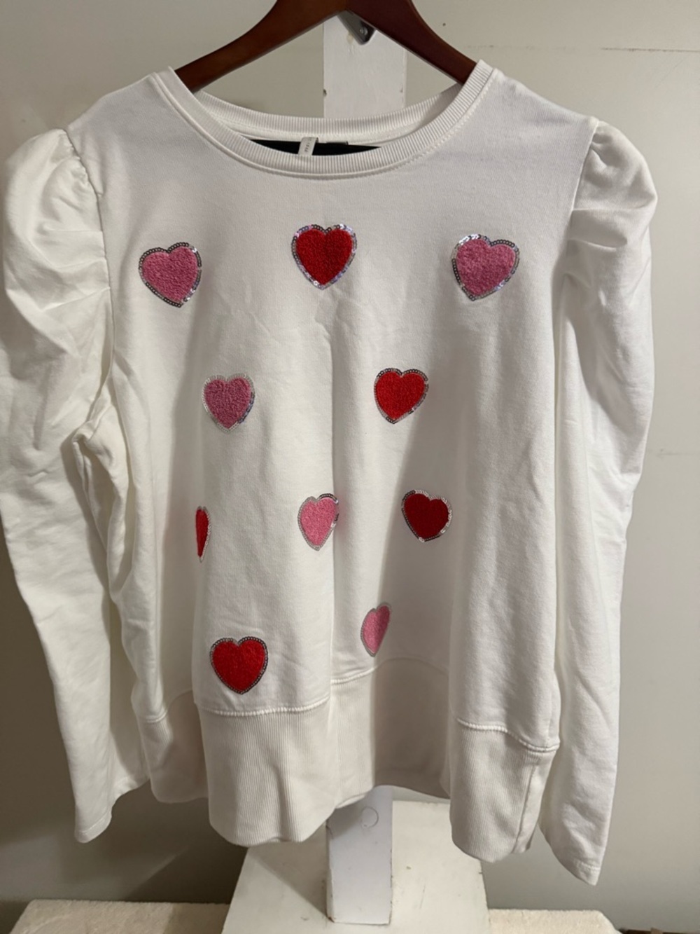 Cato Puffy Sleeve Hearts Sweatshirt